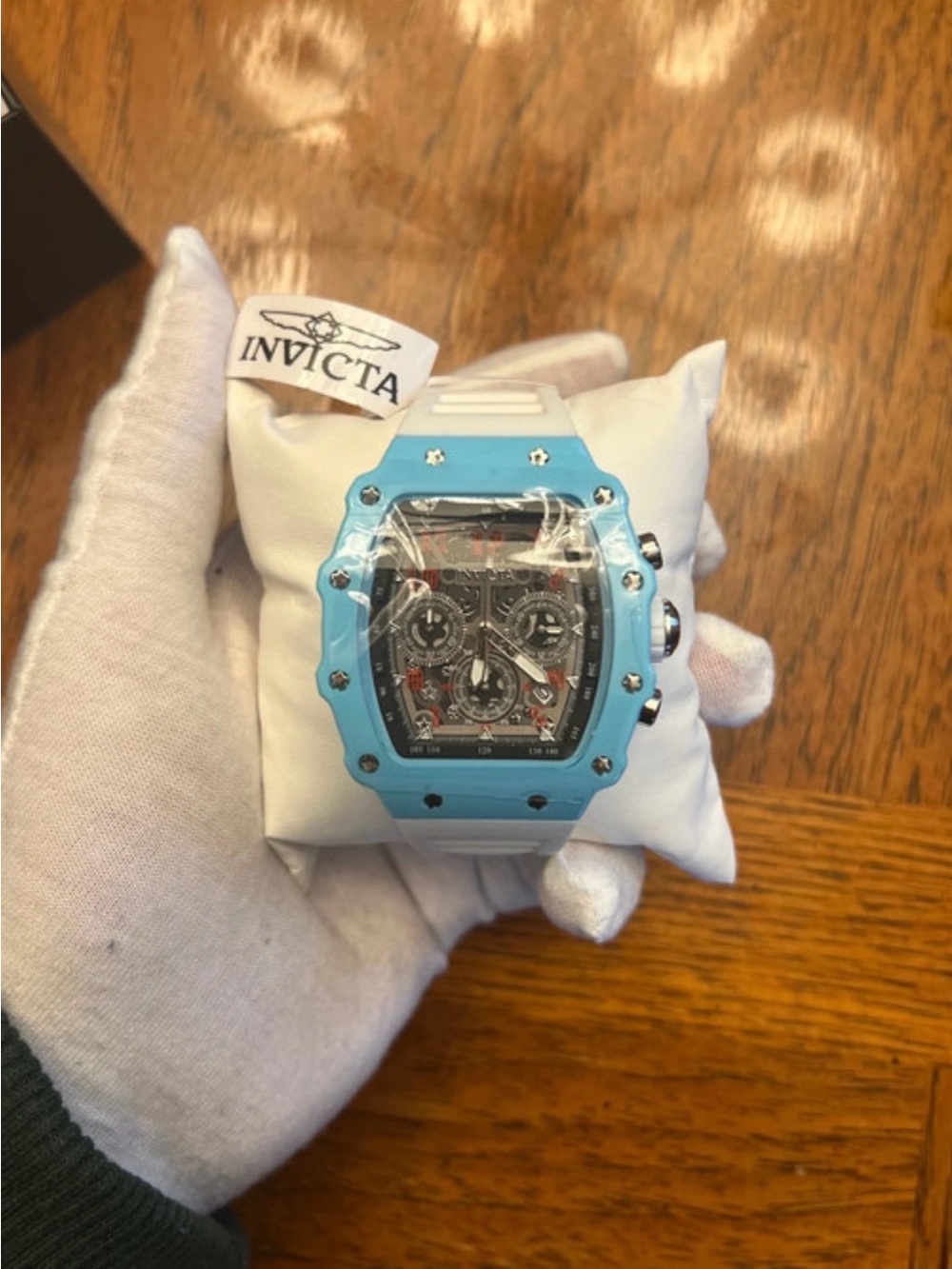 Invicta Men's Chronograph Sport Wristwatch Light Blue Skeleton Dial Analog